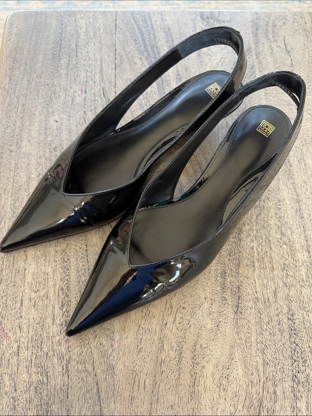 TOTEME Black Patent Pointed-Toe Slingback wedge heel Pumps